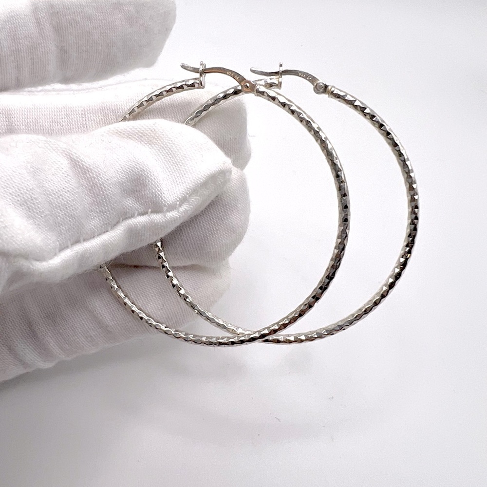 Sterling 50mm Twisted Tube Hoop Earrings - Picture 2 of 13